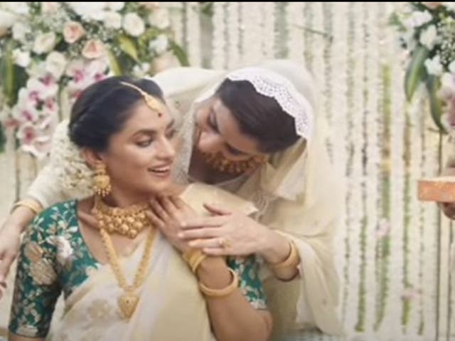 <p>An advert showing a Muslim mother congratulating her Hindu daughter-in-law was pulled last month after an outcry</p>
