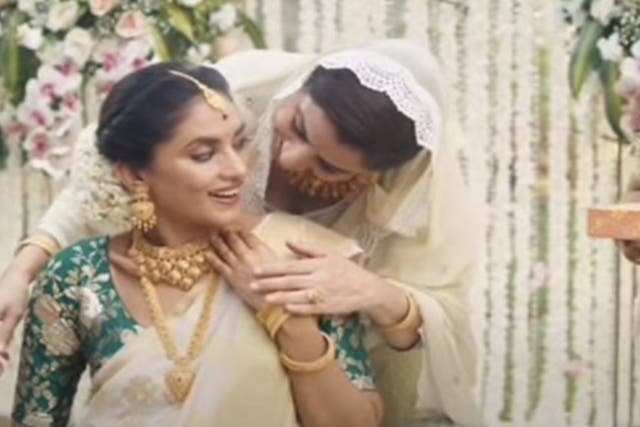 <p>An advert showing a Muslim mother congratulating her Hindu daughter-in-law was pulled last month after an outcry</p>