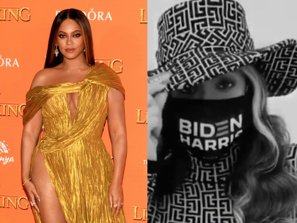 Stor mængde Pol Faldgruber Beyoncé shows support for Joe Biden and Kamala Harris with face mask ahead  of presidential election | The Independent