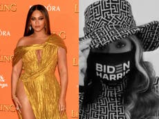 Beyoncé wears Joe Biden and Kamala Harris face mask ahead of election