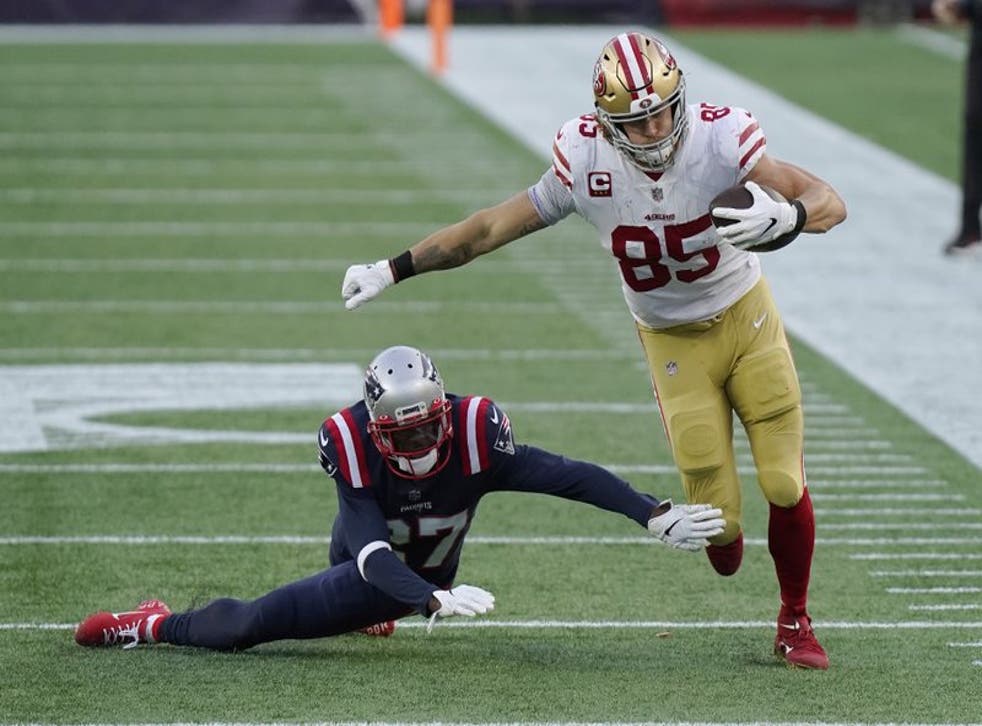 El tight end de los 49ers de San Francisco brilló en la victoria sobre los ‘Pats’.