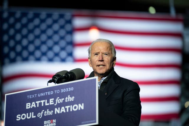 Democratic presidential nominee Joe Biden speaks during a drive-in campaign rally at Heinz Field on November 02, 2020 in Pittsburgh, Pennsylvania. One day before the election, Biden chose to campaign in the city on the eve of the election, with Pennsylvania being a key battleground state that President Donald Trump won narrowly in 2016. 