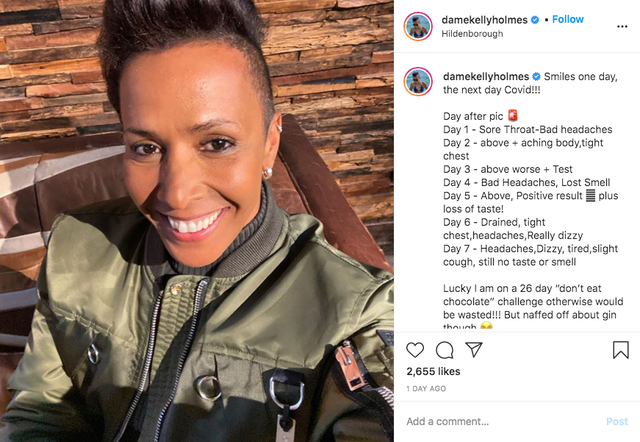 Dame Kelly Holmes has tested positive for coronavirus