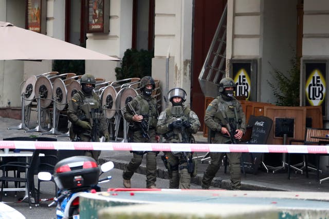 <p>Armed police officers at the scene of the attack in Vienna, Austria</p>