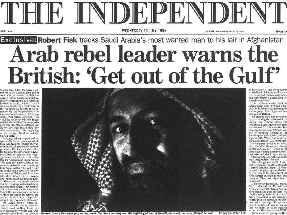 The Independent’s front page from Wednesday 10 July 1996