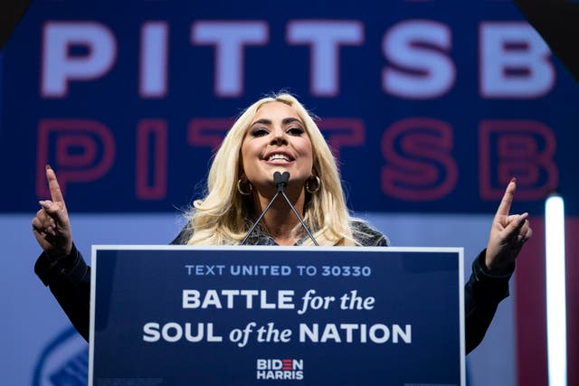 Lady Gaga appears at a drive-in rally in Pennsylvania