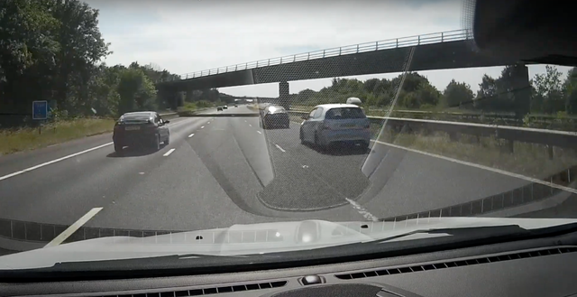 The two Honda vehicles, driven by Israr Muhammed and Adam Molloy, are seen racing along the M62 moments before the crash