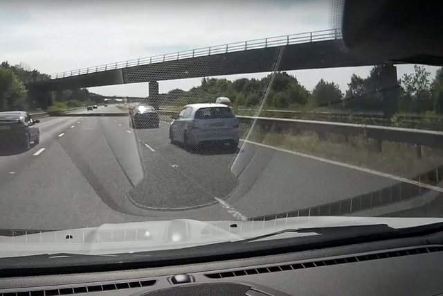 The two Honda vehicles, driven by Israr Muhammed and Adam Molloy, are seen racing along the M62 moments before the crash