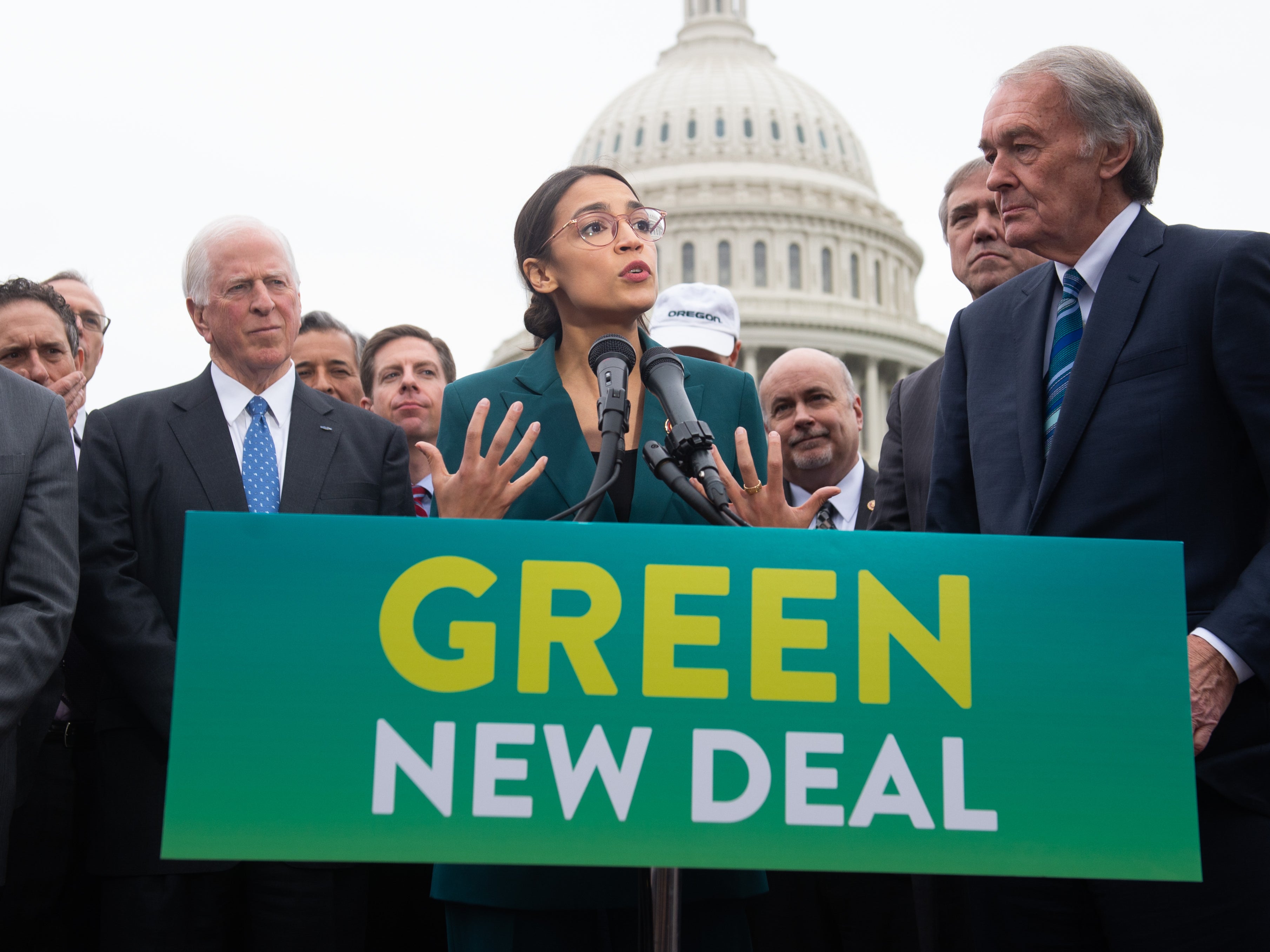 File: Alexandria Ocasio-Cortez and Ed Markey introduce the Green New Deal resolution on 7 February 2019