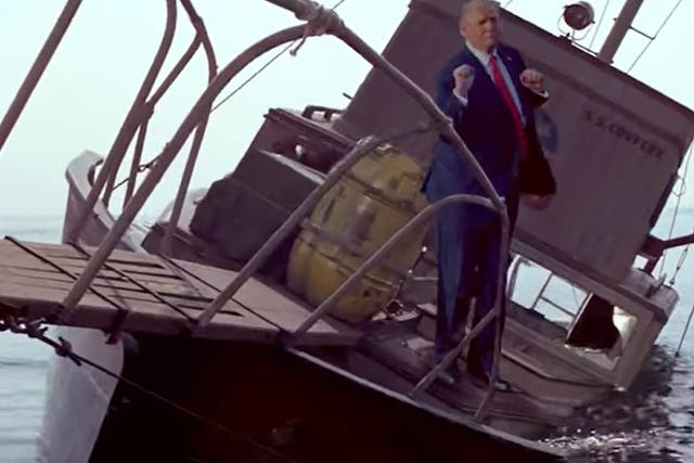 <p>Trump goes down with the sinking ship in this Lincoln Project parody</p>