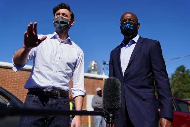 Georgia Democratic Senate candidates Jon Ossoff, left, and Raphael Warnock could be in decisive battles for control of the chamber.