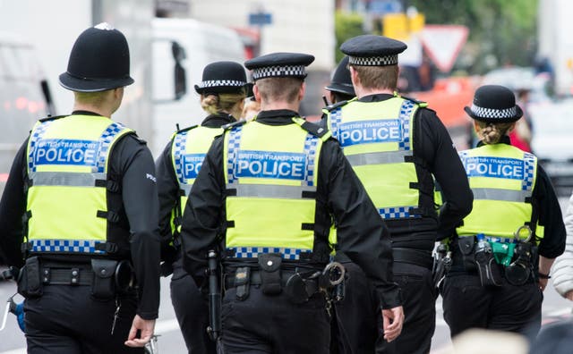 Six British Transport Police officers patrol the street in Highbury, London (file picture)