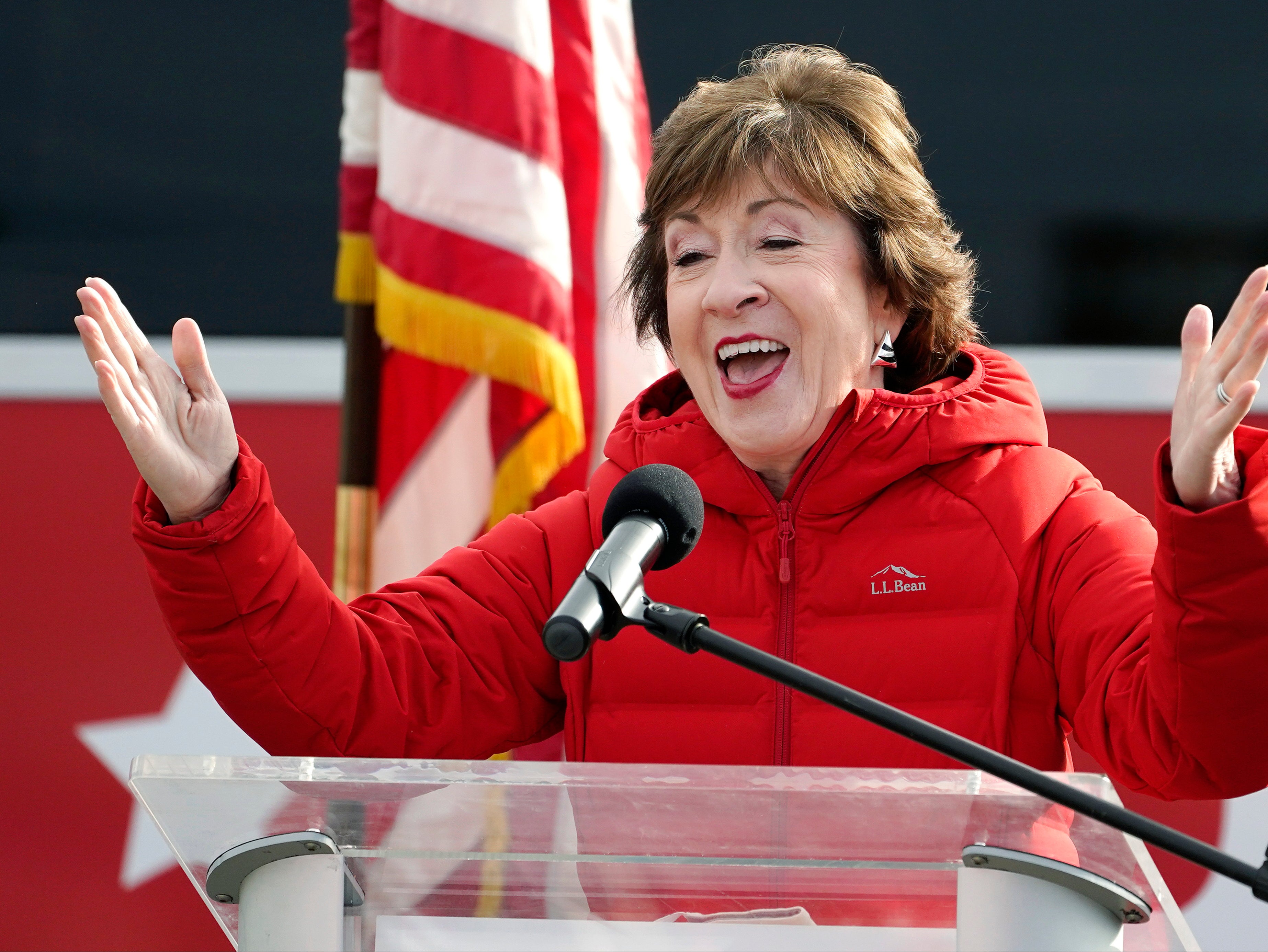 Republican senator Susan Collins, R-Maine, speaks on Wednesday 4 November 2020, in Bangor, Maine, after Tuesday’s election