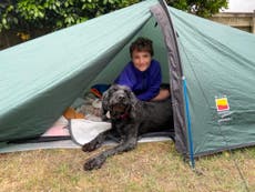 Boy has been sleeping in a tent since March to raise money for charity