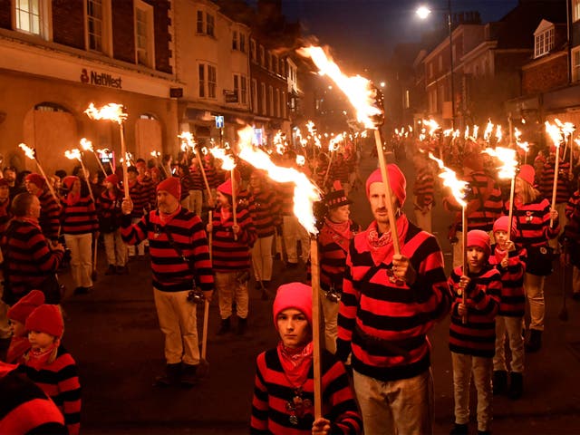 Trains have been cancelled going into Lewes, East Sussex, where one of the largest annual Bonfire Night festivities takes place
