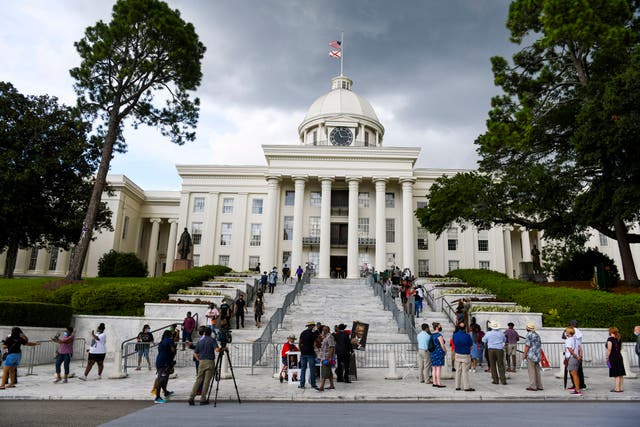 <p>On 26 July 2020, mourners gathered at the Alabama Capitol following the death of Representative John Lewis</p>