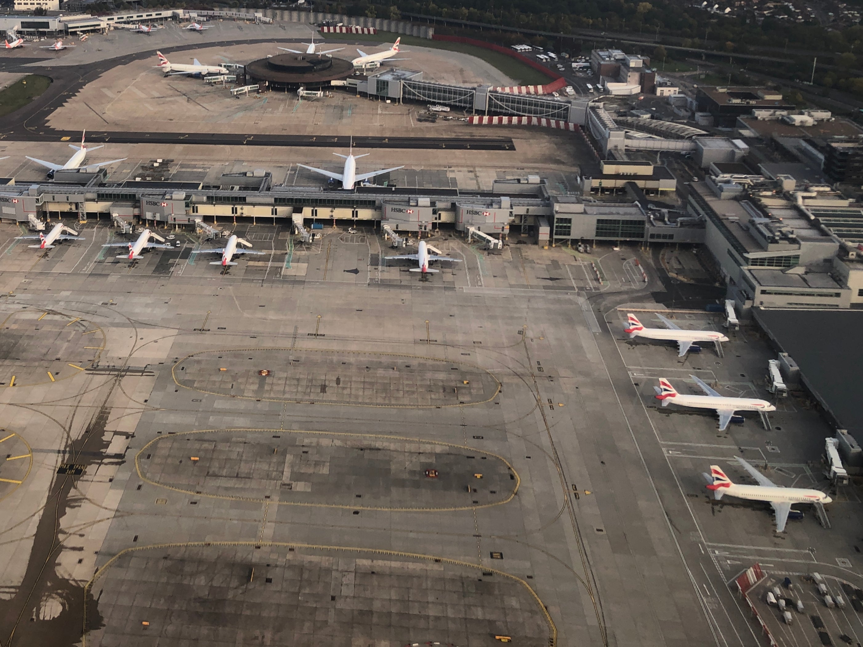 Going nowhere: Planes standing empty at Gatwick’s South Terminal, which is currently closed
