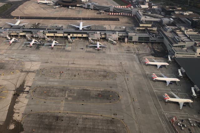 Going nowhere: Planes standing empty at Gatwick’s South Terminal, which is currently closed