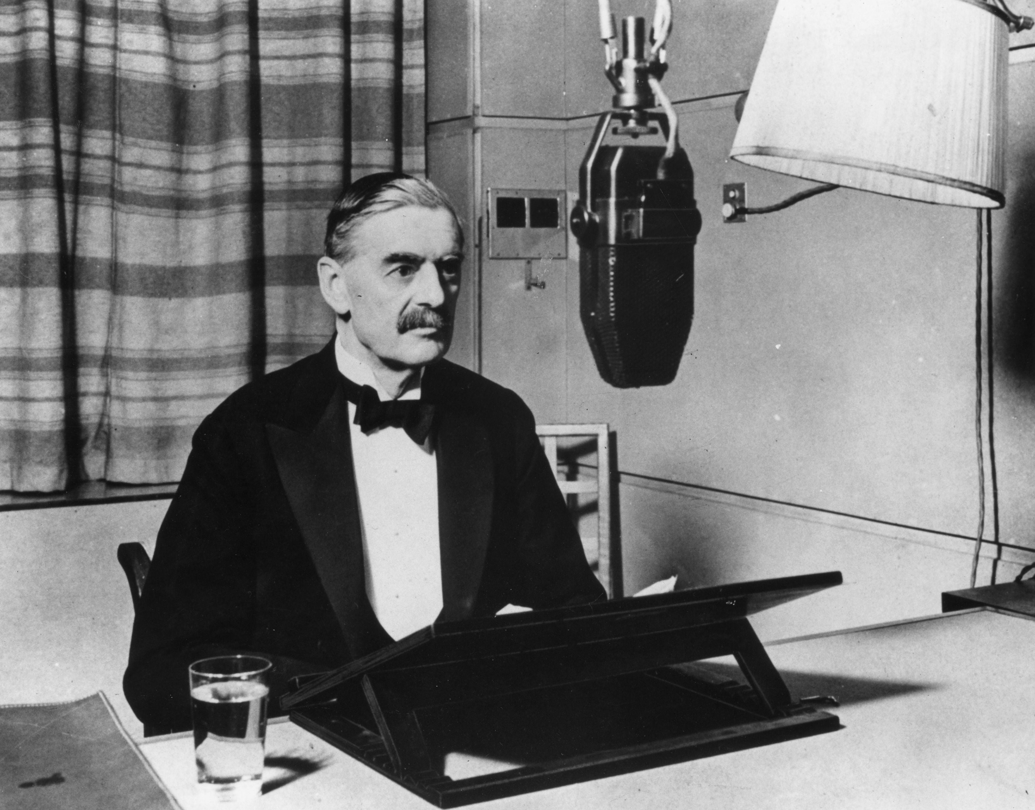 Chamberlain in a BBC studio announcing the declaration of war