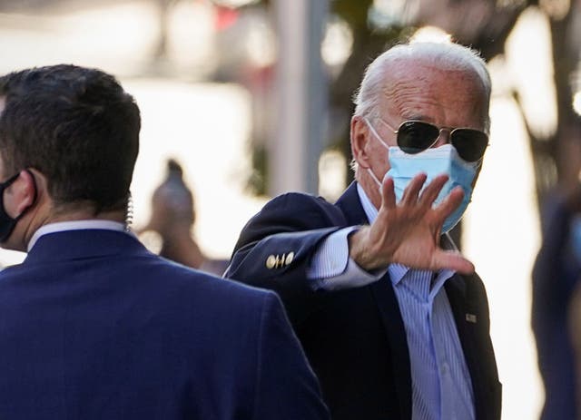 <p>Joe Biden arrives in Wilmington, Delaware, for briefings on Wednesday. He is urging calm while the president’s legal team is&nbsp;</p>