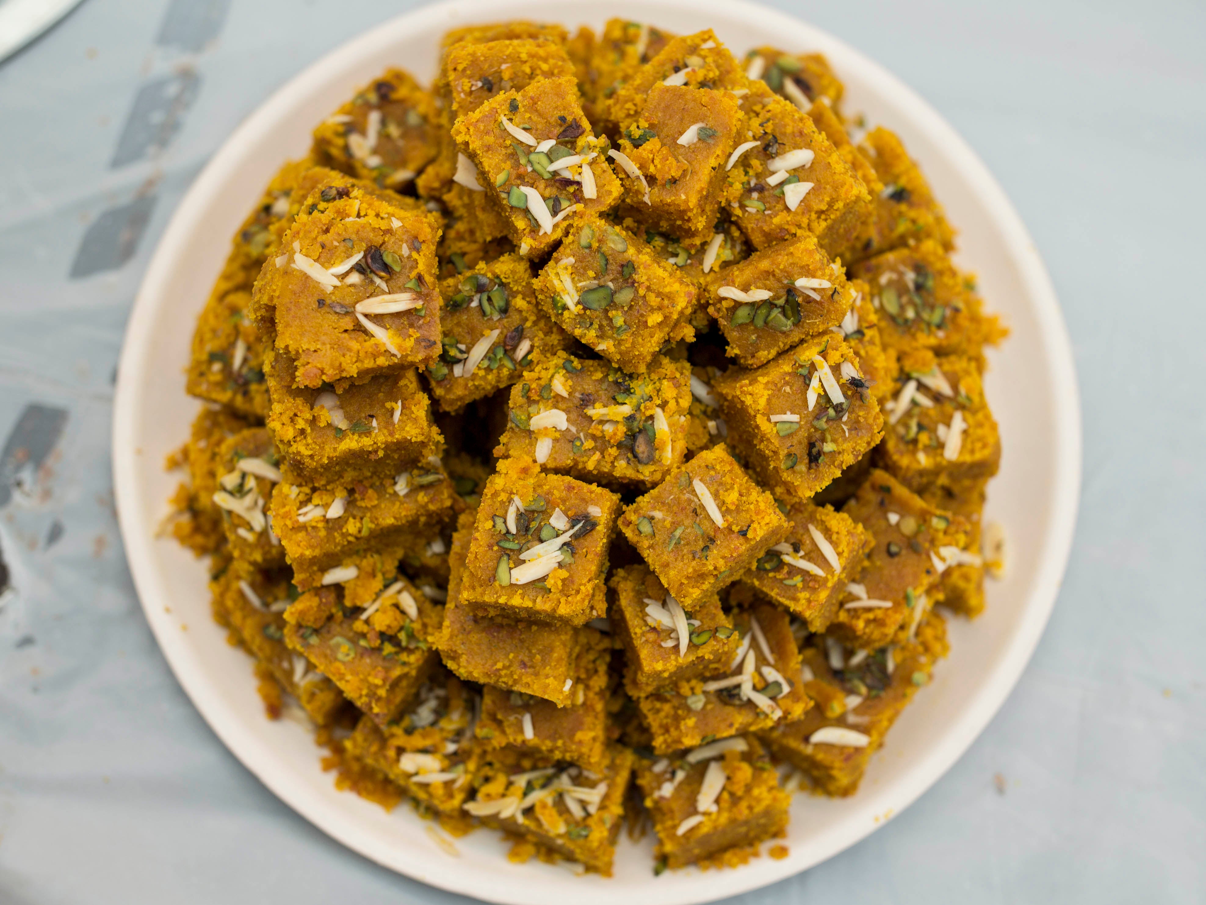 Besan barfi is eaten to celebrate Durga Puja, the festival &nbsp;where the goddess Kali is asked for her help to destroy evil besan-burfi-indyeats.jpg