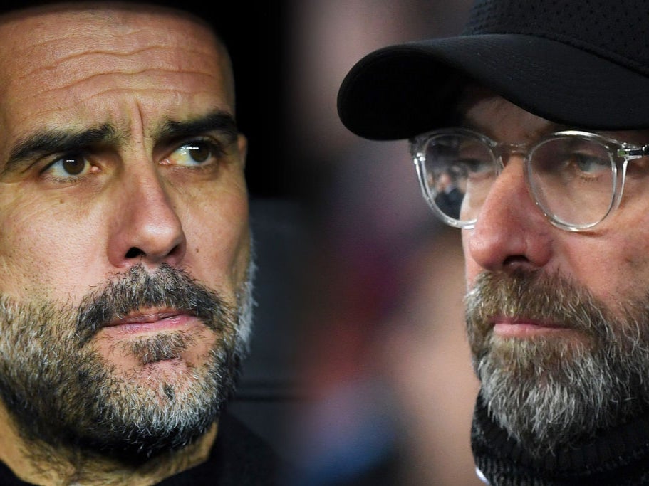Man City manager Pep Guardiola and Liverpool manager Jurgen Klopp