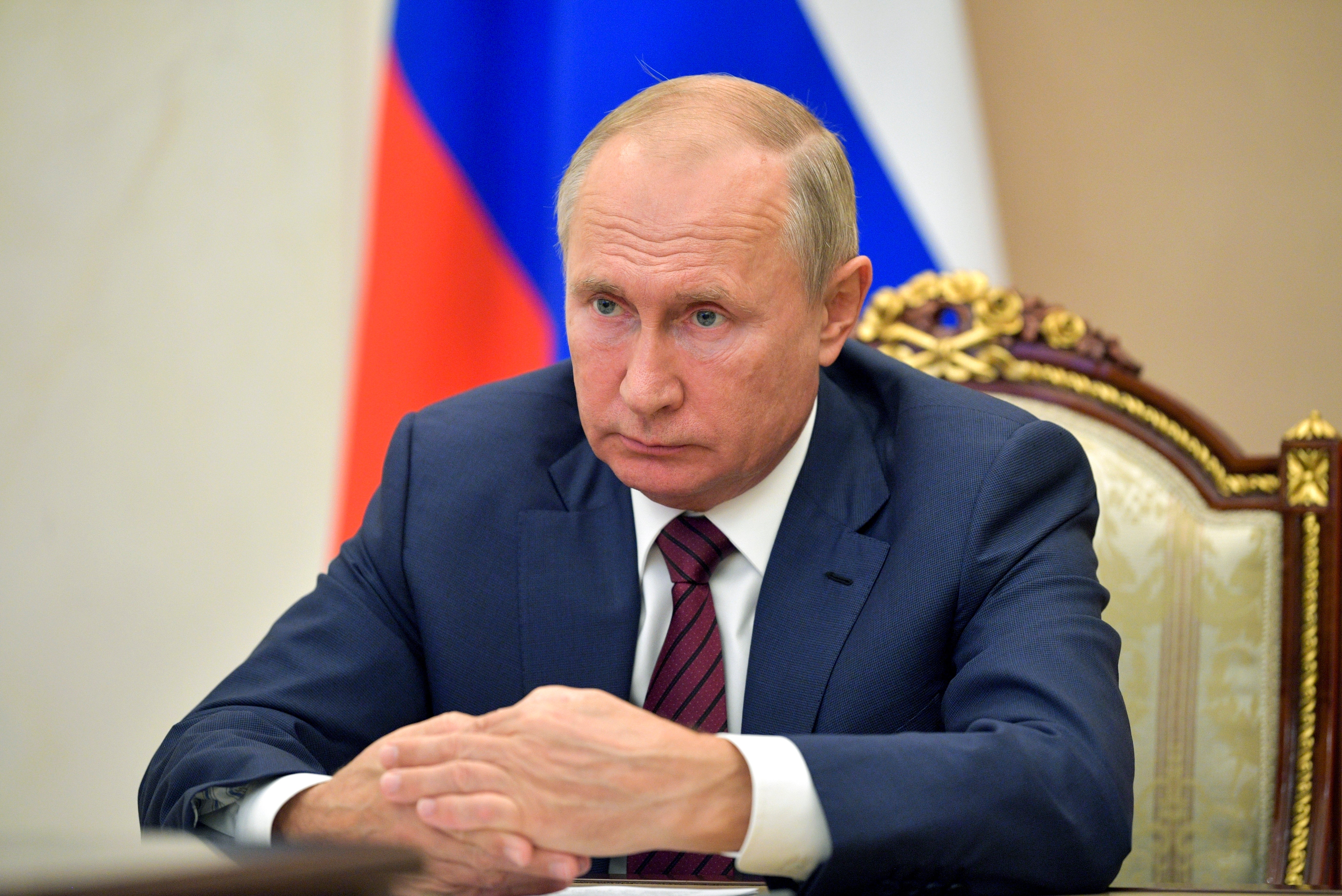 Russian president Vladimir Putin attends a meeting via video conference in Moscow, Russia, in November