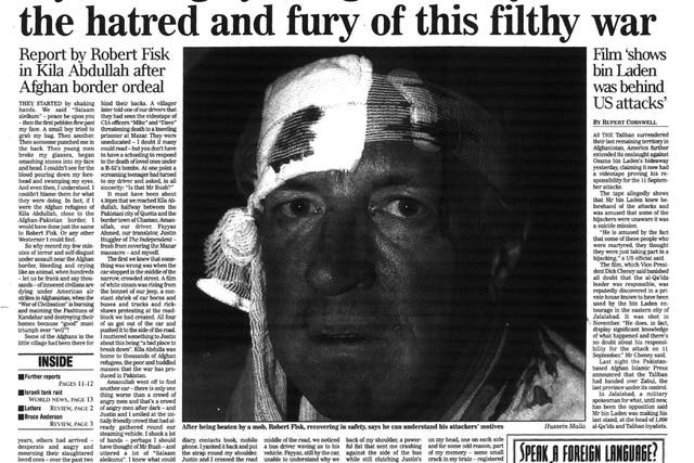 The Independent’s front page on 10 December 2001