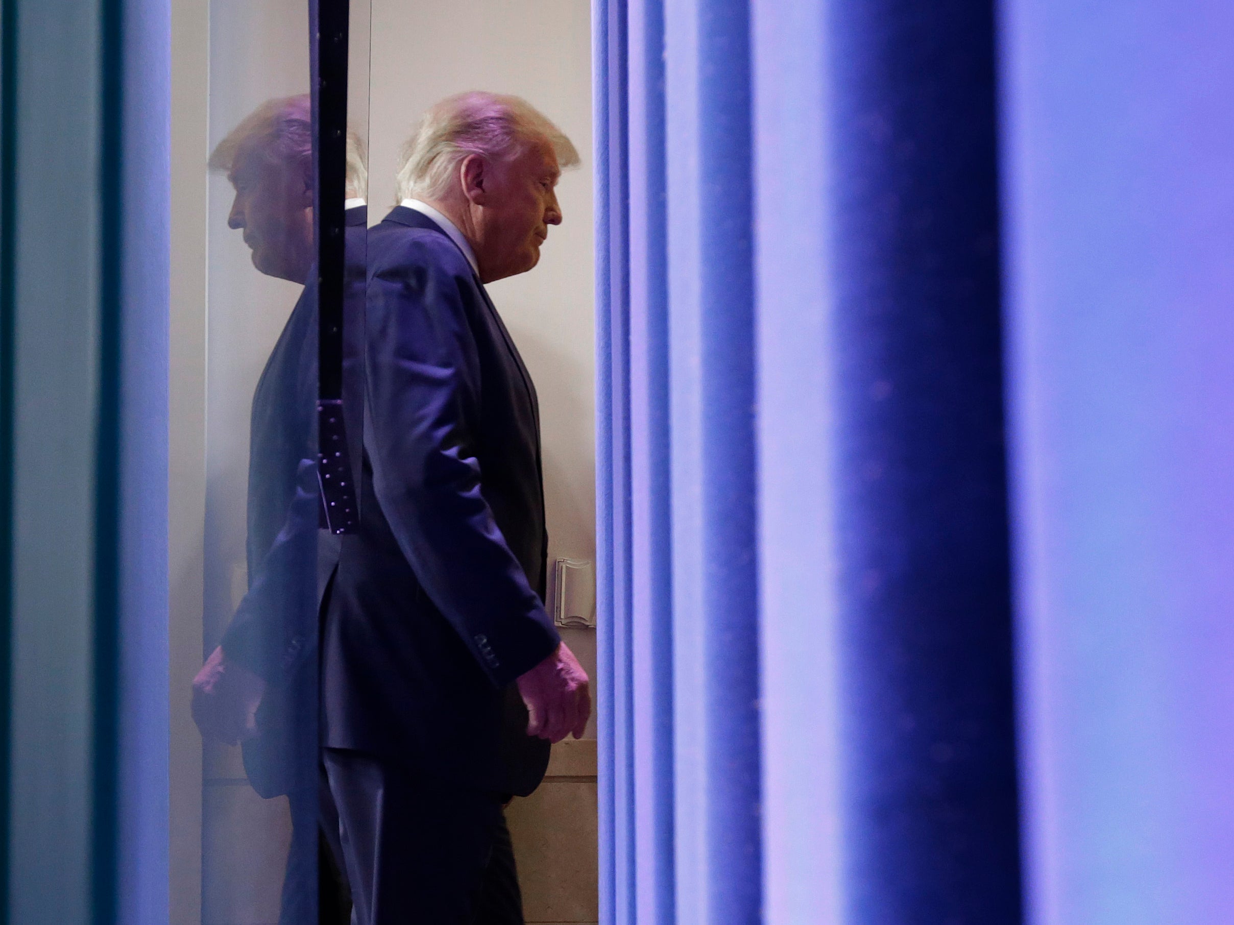 Heading for the exit? Donald Trump in the briefing room at the White House