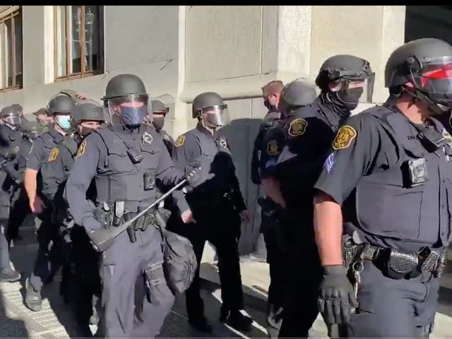 Riot police were on the street during a tense stand-off between election protestors in downtown Pittsburgh