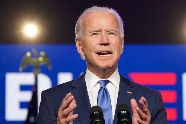 <p>Joe Biden gives a televised address from Wilmington, Delaware, on 6 November, 2020.&nbsp;</p><p>&nbsp;</p>