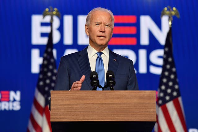 <p>Joe Biden speaks in Wilmington on Friday</p>