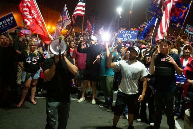 Supporters of President Donald Trump gather to protest election results at the Maricopa County Elections Department office on 6 November 2020 in Phoenix, Arizona