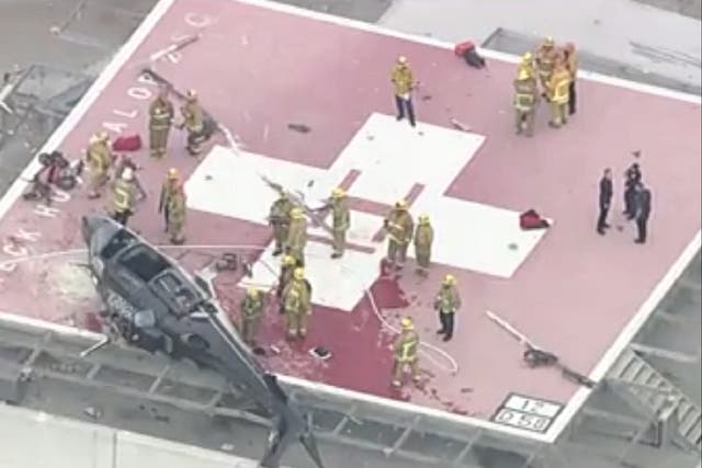 <p>A helicopter carrying a heart for transport crash landed on the helipad at Keck Hospital of USC, LA</p>
