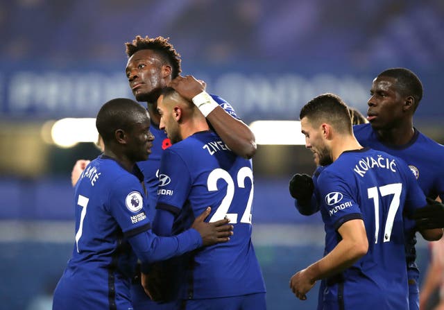 Tammy Abraham celebrates after scoring Chelsea’s equaliser