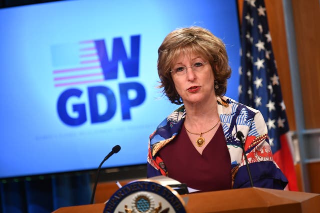 Deputy Administrator of USAID Bonnie Glick speaks during an event for the W-GDP, Global Womens Development and Prosperity Initiative plan, at the State Department in Washington, DC on 11 August 2020