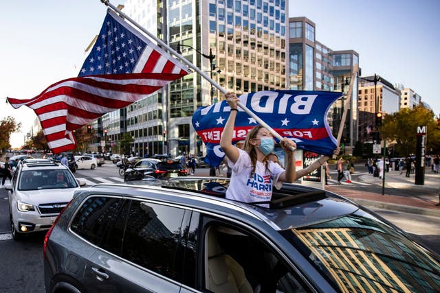 Thousands of people gathered near the White House on Saturday to celebrate Joe Biden’s victory.