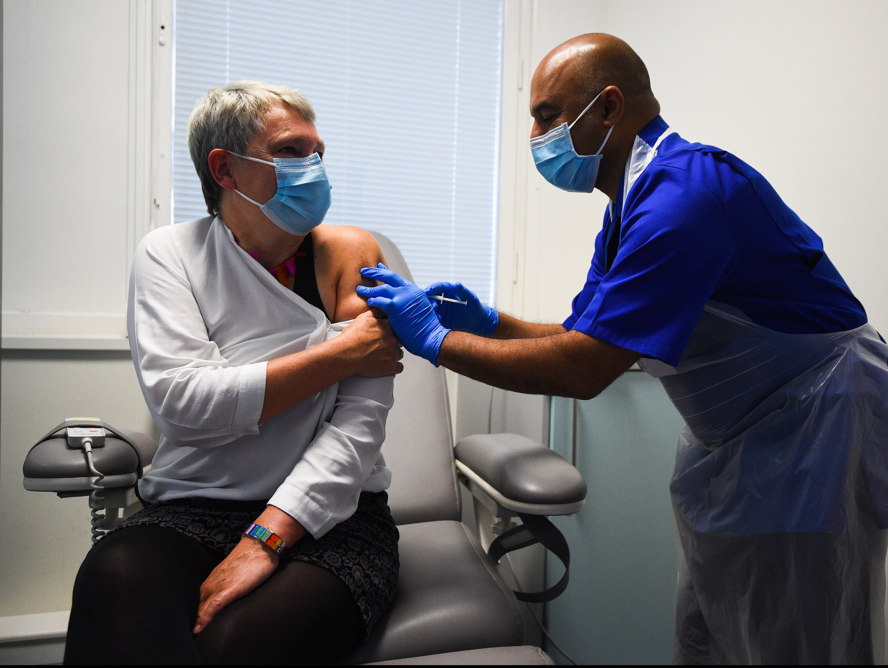 Kate Bingham starts her Novavax trial at the Royal Free Hospital, north London.