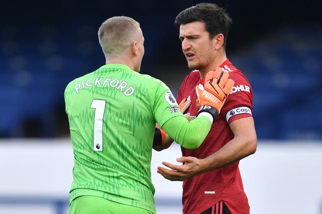 Harry Maguire in the thick of things at Everton