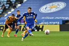 Vardy scores one penalty and misses another as Foxes see off Wolves