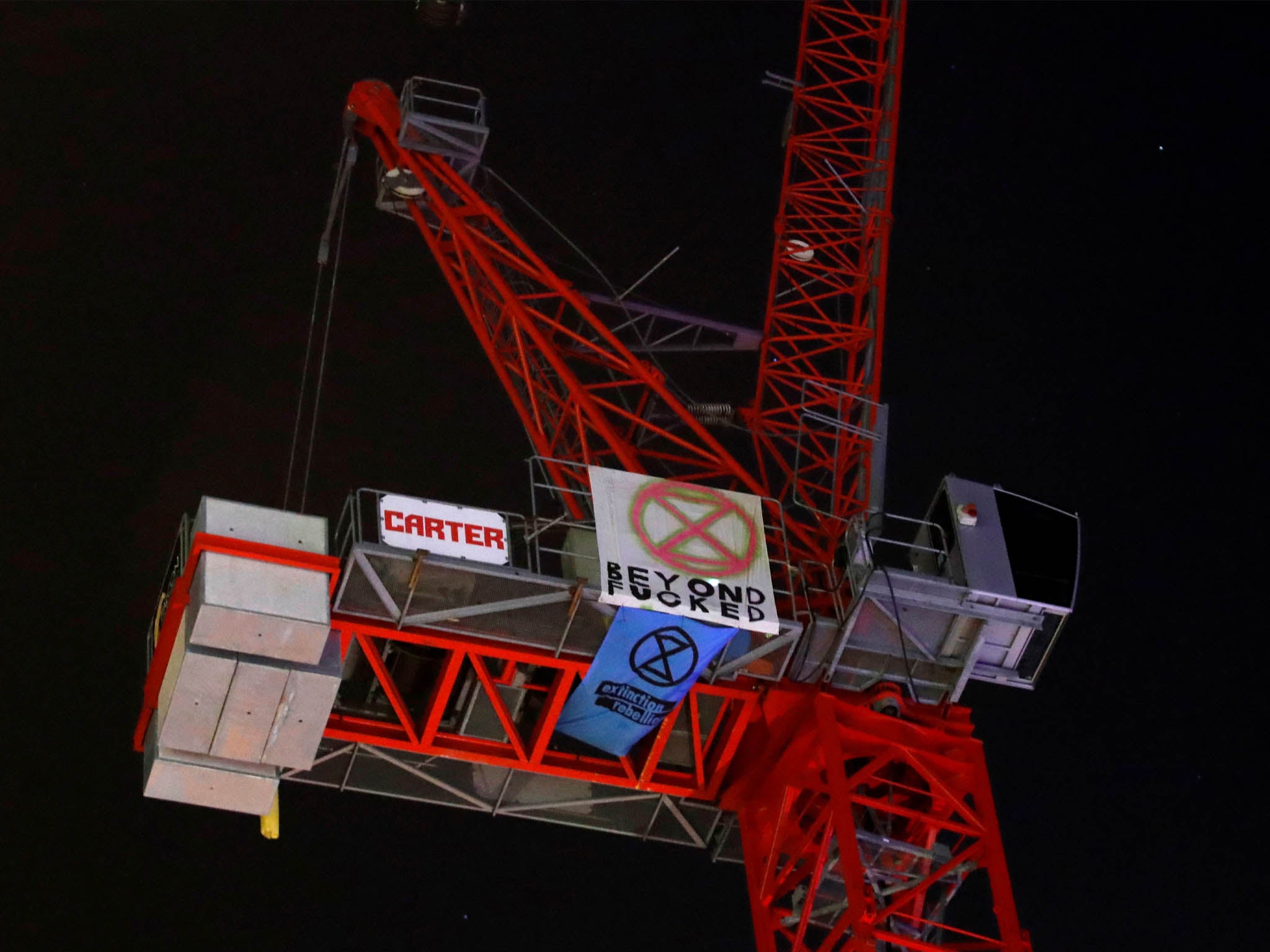 The teenage climate crisis activist from Extinction Rebellion staging the protest at the top of the crane, 7 November