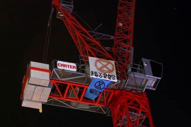 The teenage climate crisis activist from Extinction Rebellion staging the protest at the top of the crane, 7 November 