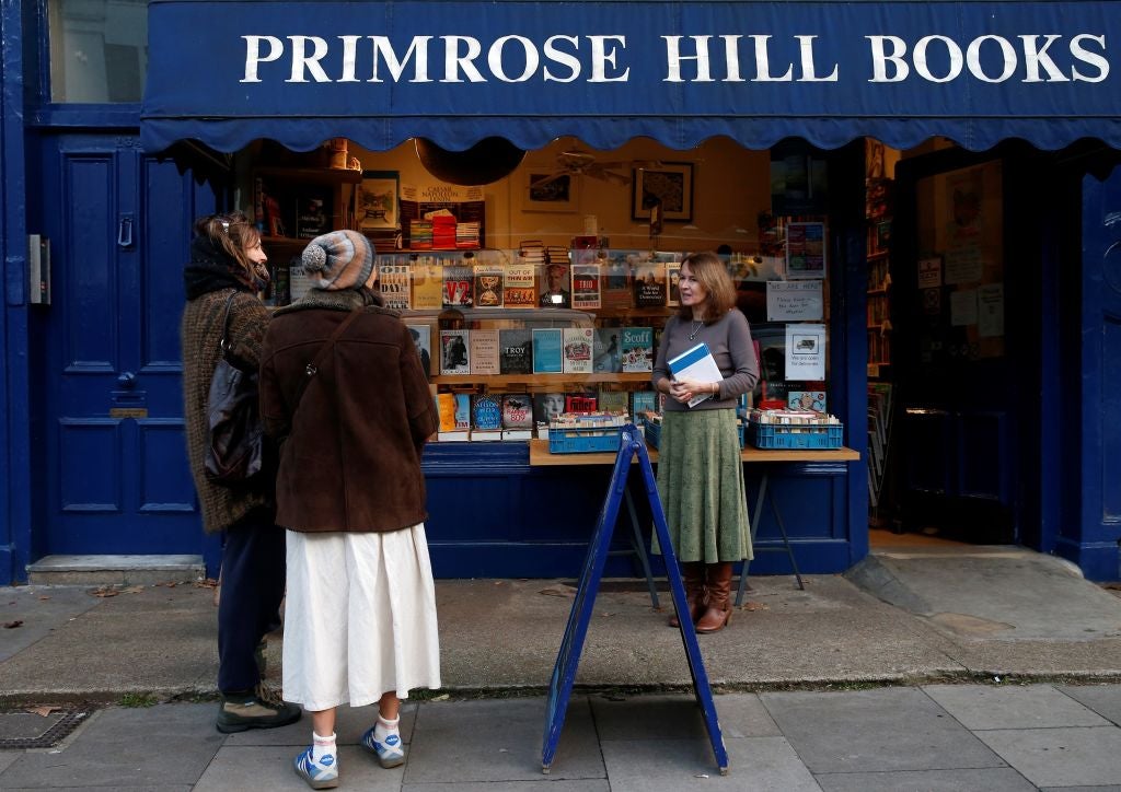 Jessica Graham of Primrose Hill Books talks to customers outside the independent shop&nbsp;