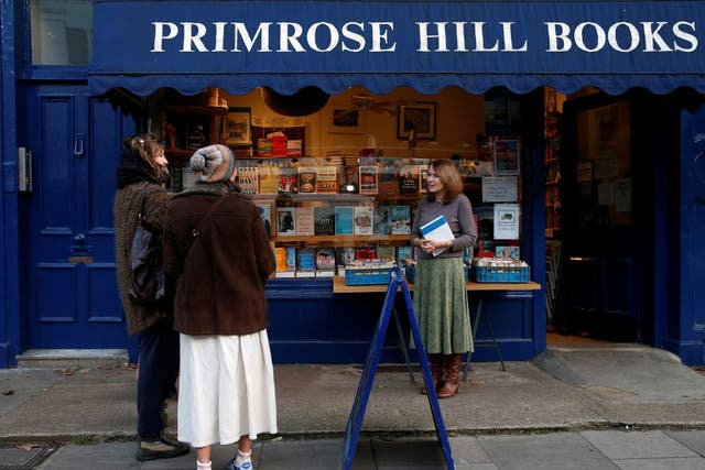 <p>Jessica Graham of Primrose Hill Books talks to customers outside the independent shop&nbsp;</p>