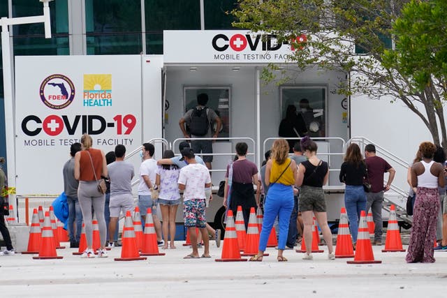 People line up for Covid-19 rapid tests in Miami Beach, Florida on 7 November