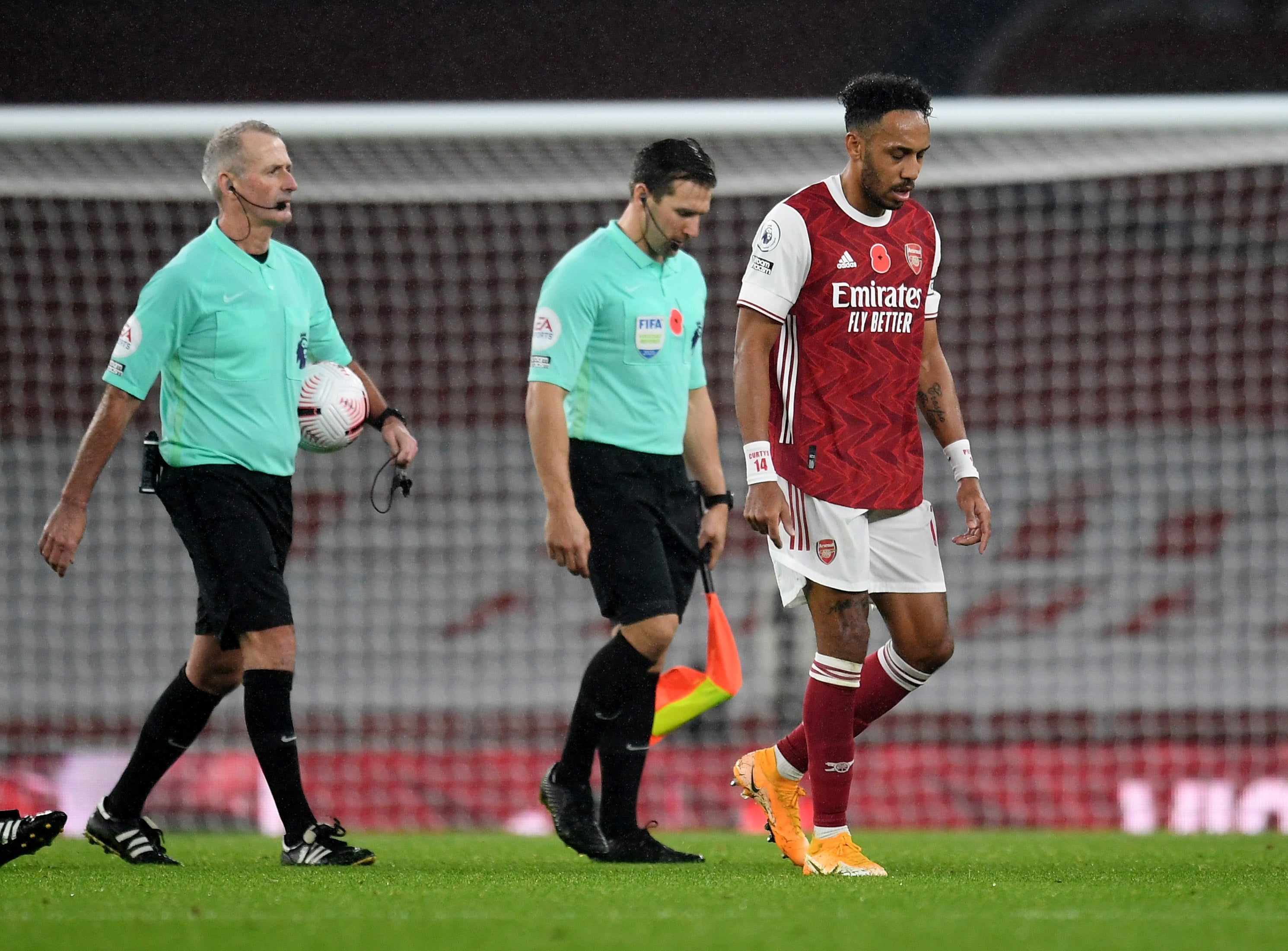 Pierre-Emerick Aubameyang appears dejected at full-time of Arsenal’s 3-0 defeat by Aston Villa