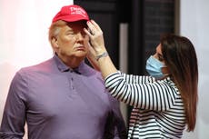 Donald Trump dressed in golf attire at Madame Tussauds
