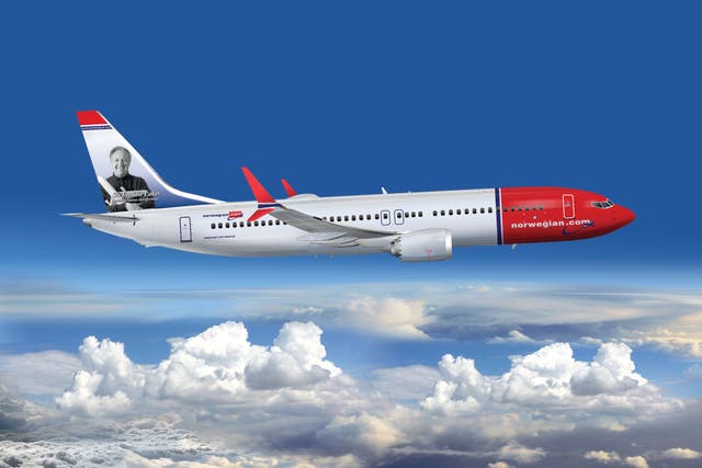 Uncertain destination: Norwegian Boeing 737 Max carrying the image of transatlantic pioneer Sir Freddie Laker