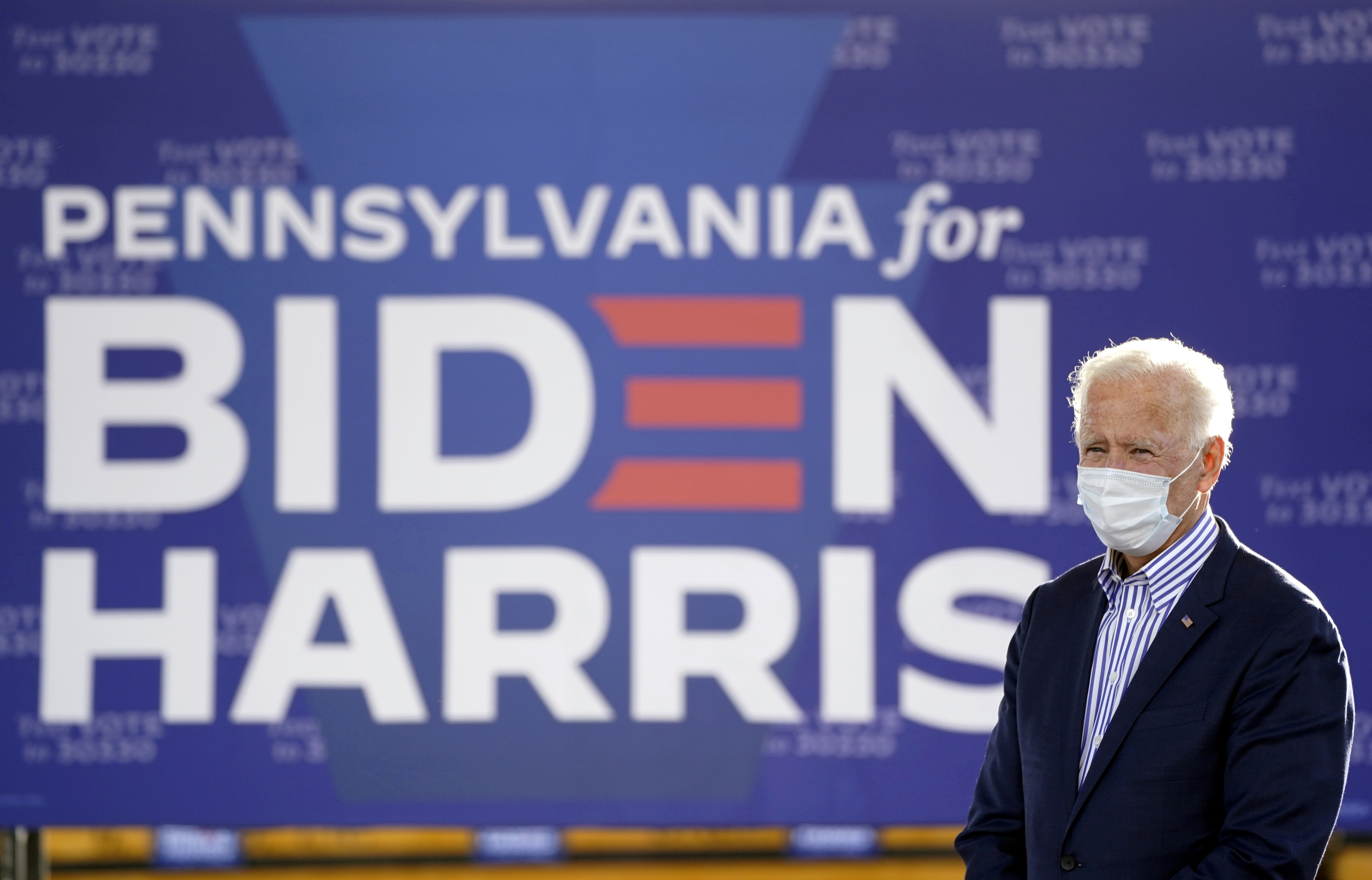 Joe Biden attends a drive-in campaign event at Dallas High School in Dallas, Pennsylvania, on October 24, 2020.