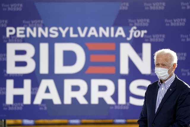 Joe Biden attends a drive-in campaign event at Dallas High School in Dallas, Pennsylvania, on October 24, 2020.
